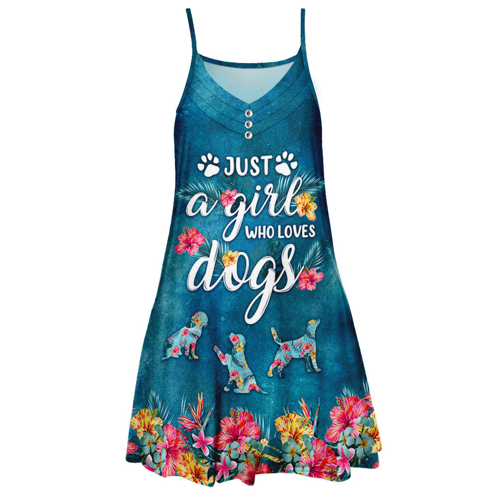 Chic Just A Girl Who Loves Dog - Adjustable Strap Knee-Length Dress for Dog Lovers