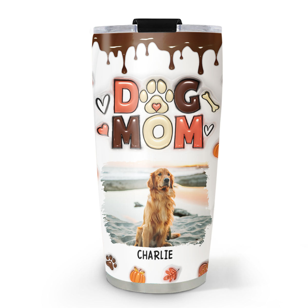 Personalized Custom 3D Inflated Effect Tumbler - Mom Of Dogs Fall Season Photo, 20oz High - Quality Stainless Steel Tumbler