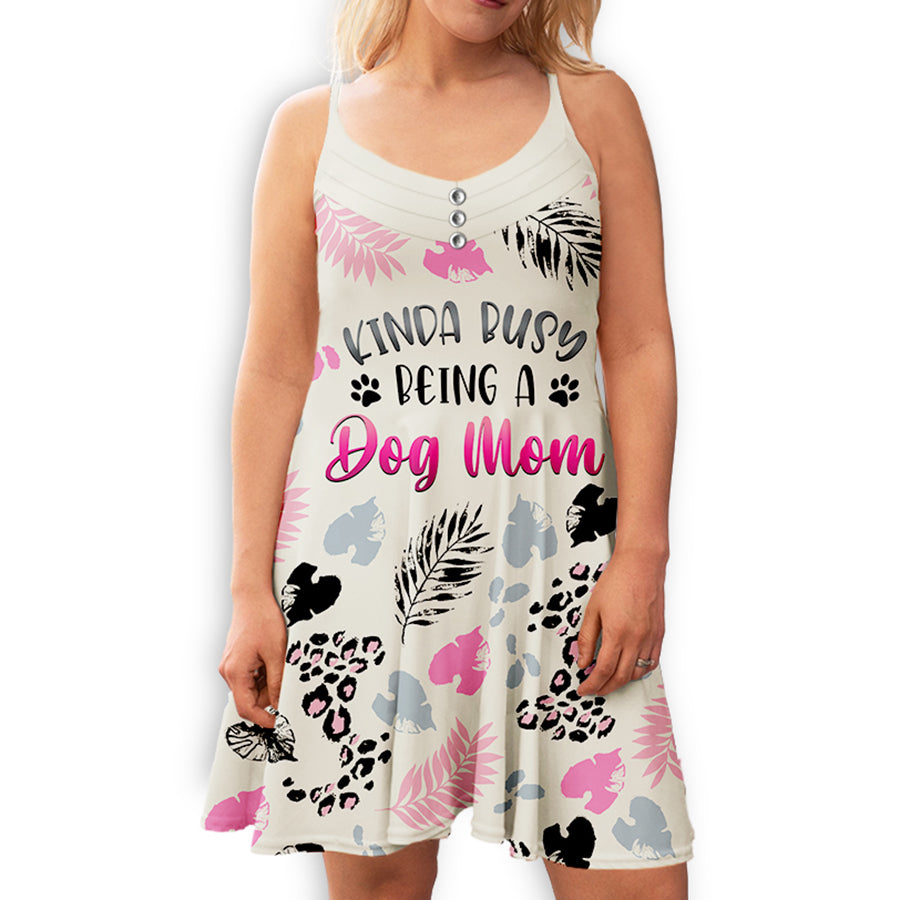 Kinda Busy Being A Dog Mom - Stylish Adjustable Strap Knee-Length Dress