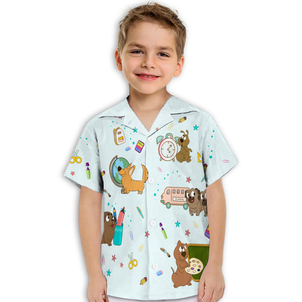Back To School 2 - Adorable Kids' Button-up Shirt with Super Cute Pet Theme