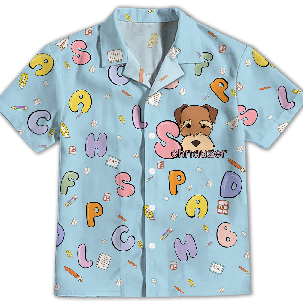 Adorable Schnauzer and Alphabet-themed Kids Button-up Shirt for Special Occasions