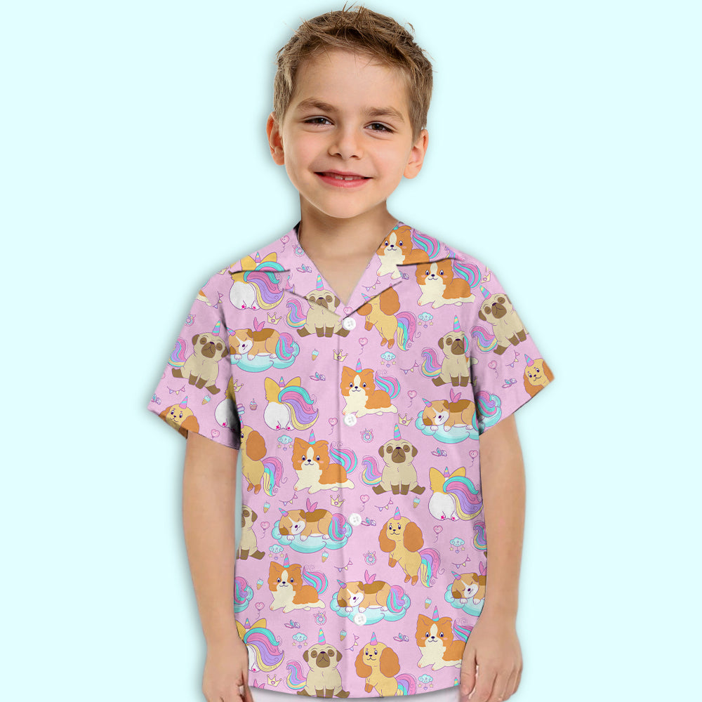 Adorable Dog And Unicorn Kids Button-up Shirt - Perfect Gift for Little Ones