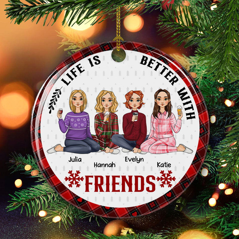Better With Besties - Customizable Personalized Circle Ceramic Christmas Ornament for Vibrant Holiday Memories