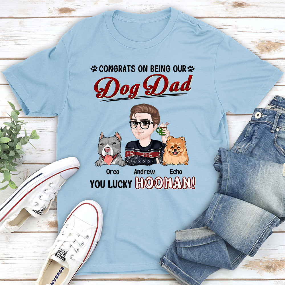 Lucky Dog Dad & Mom - Personalized Custom Unisex 5.3 oz T-shirt