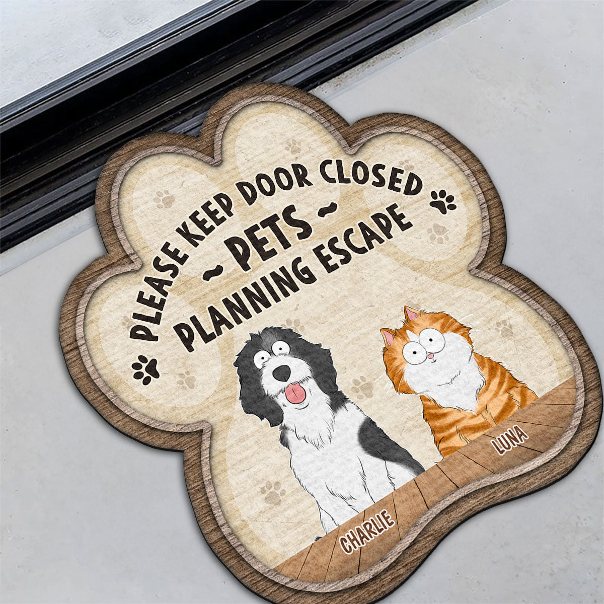 Personalized Custom Doormat - Pets Planning Escape: Ideal for Pet Lovers