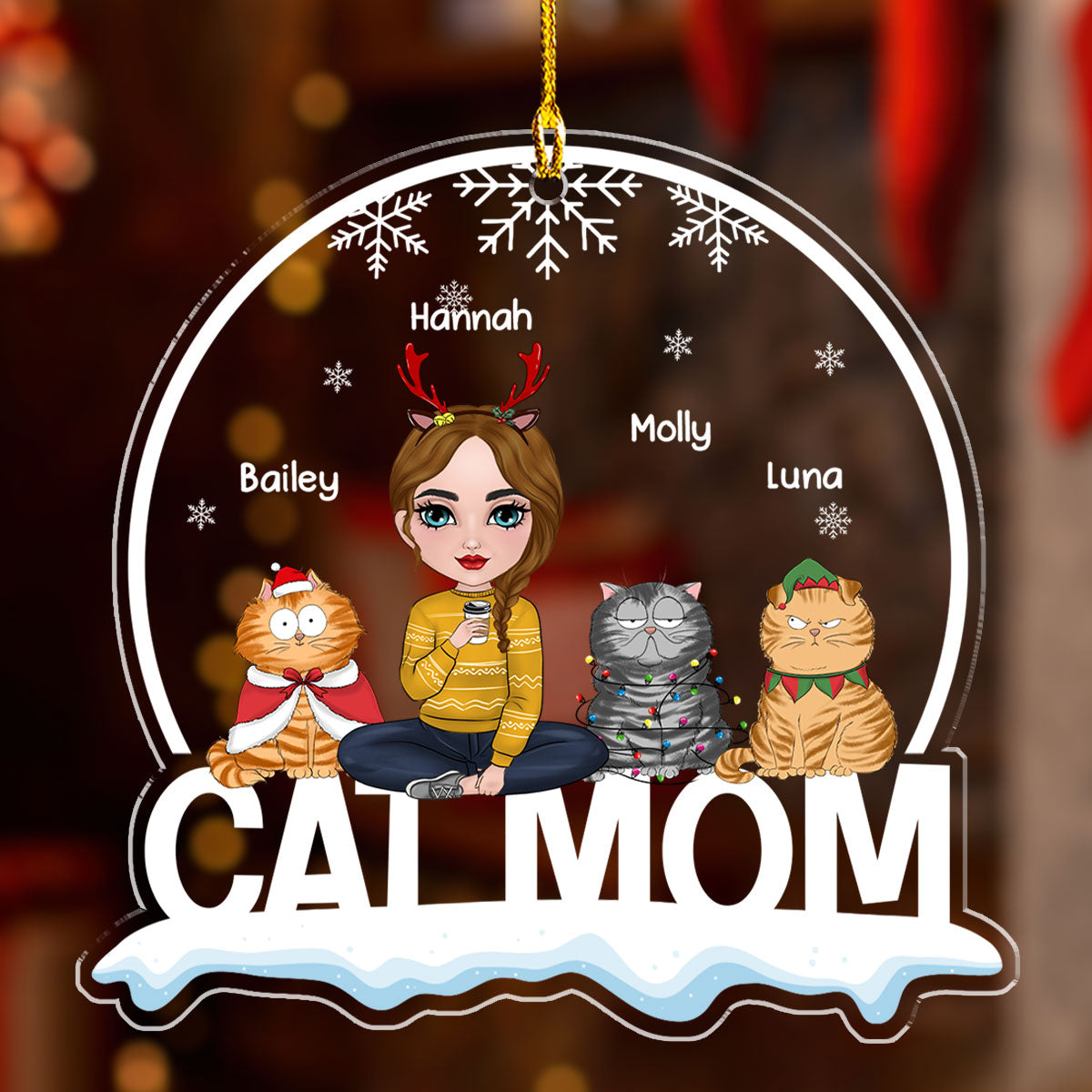 Adorable Funny Cat Mom Personalized Custom Acrylic Ornament for Memorable Keepsakes