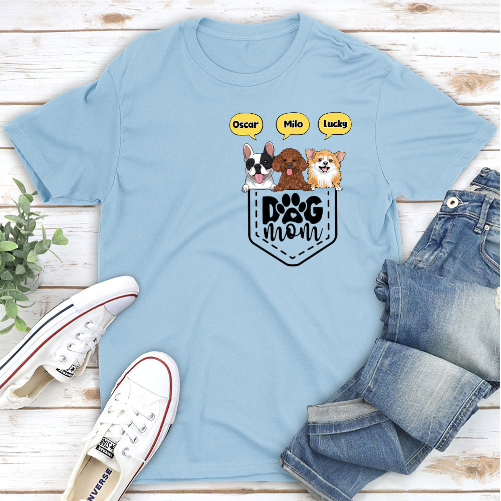 Customizable Unisex Dog Mom Pocket Personalized T-shirt