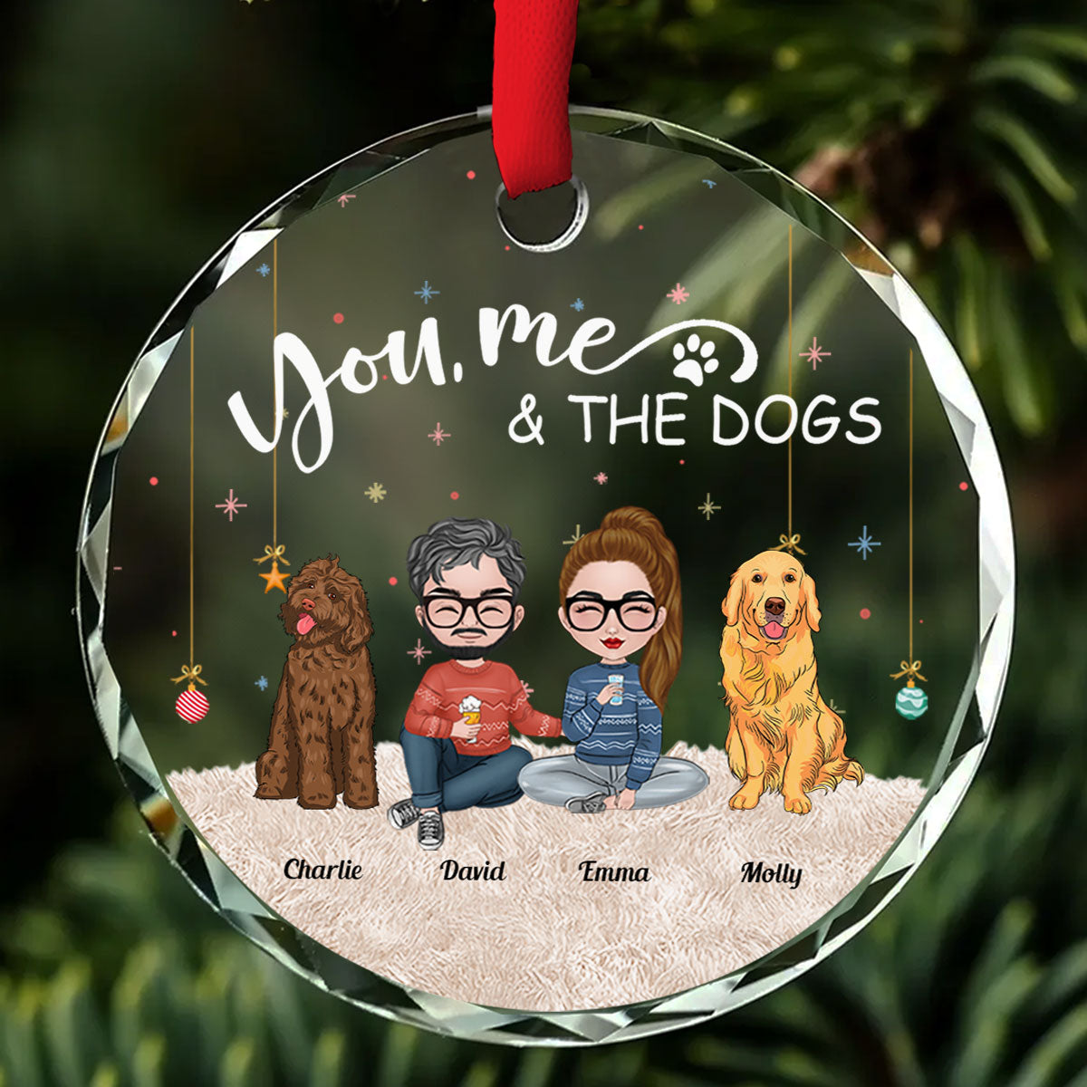 You Me And The Pet - Customizable Personalized Clear Glass Ornament for Special Occasions