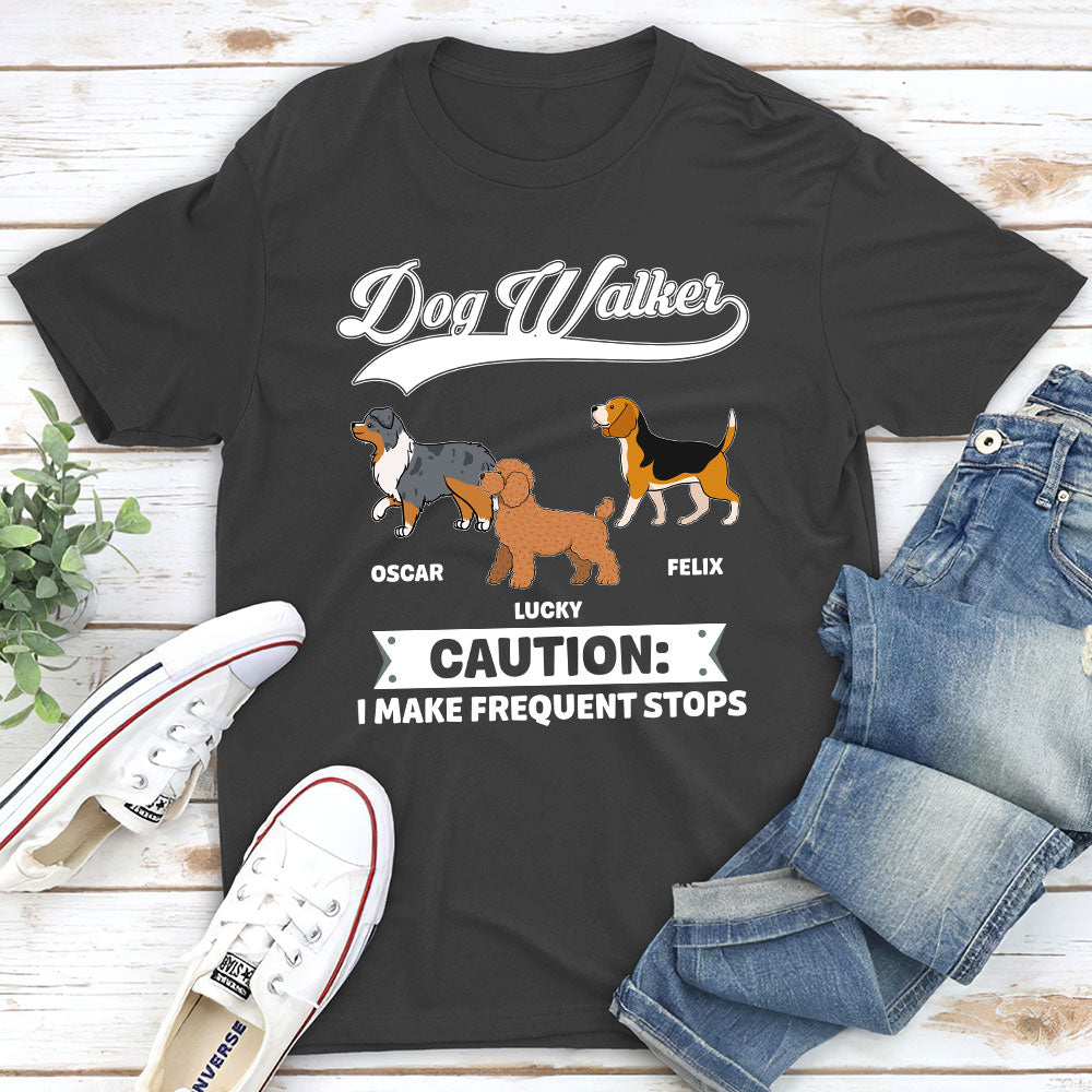 Dog Walker Caution - Customizable Personalized Unisex 5.3 oz T-shirt for Pet Lovers