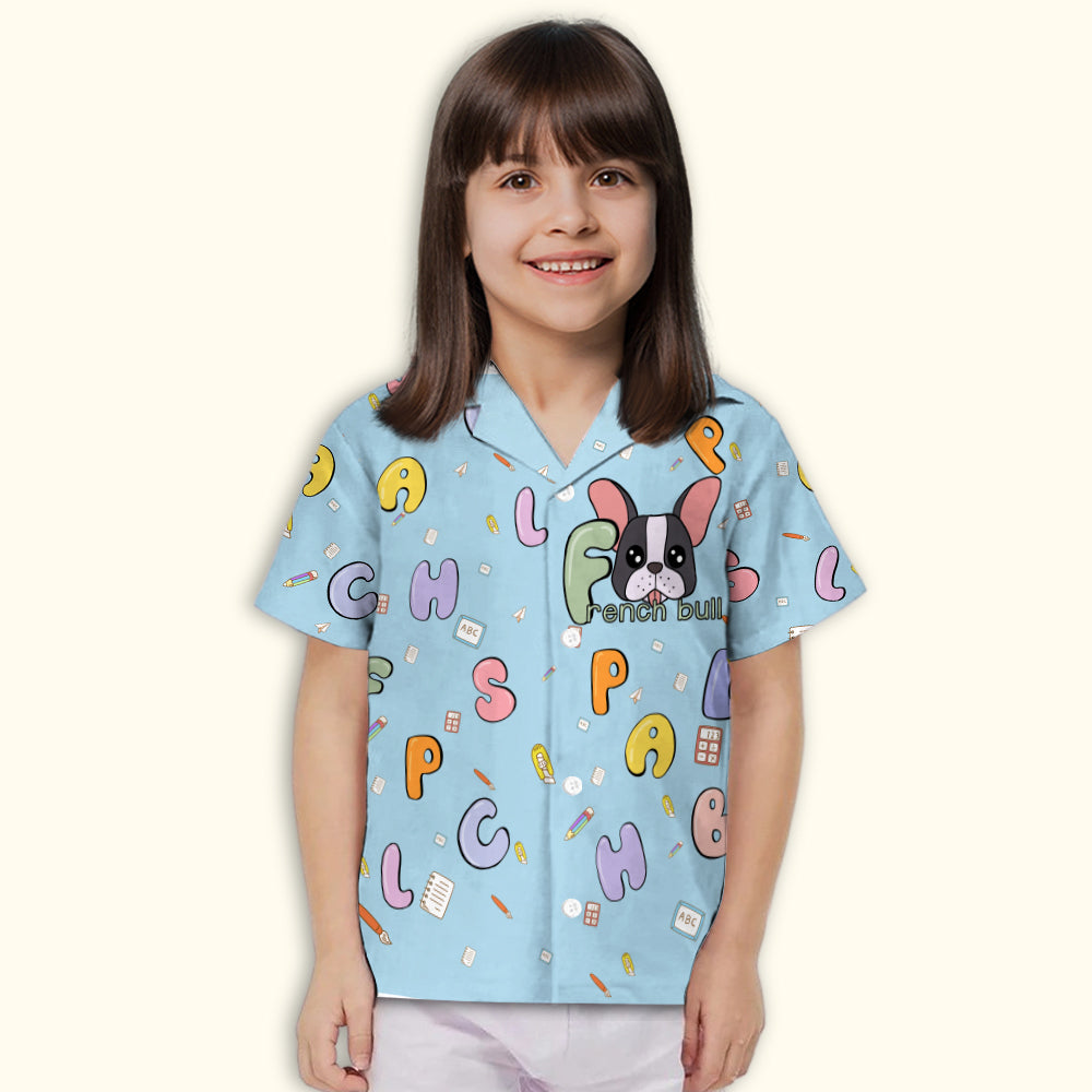 Adorable French Bull And Alphabet Kids' Button - up Shirt for Special Occasions