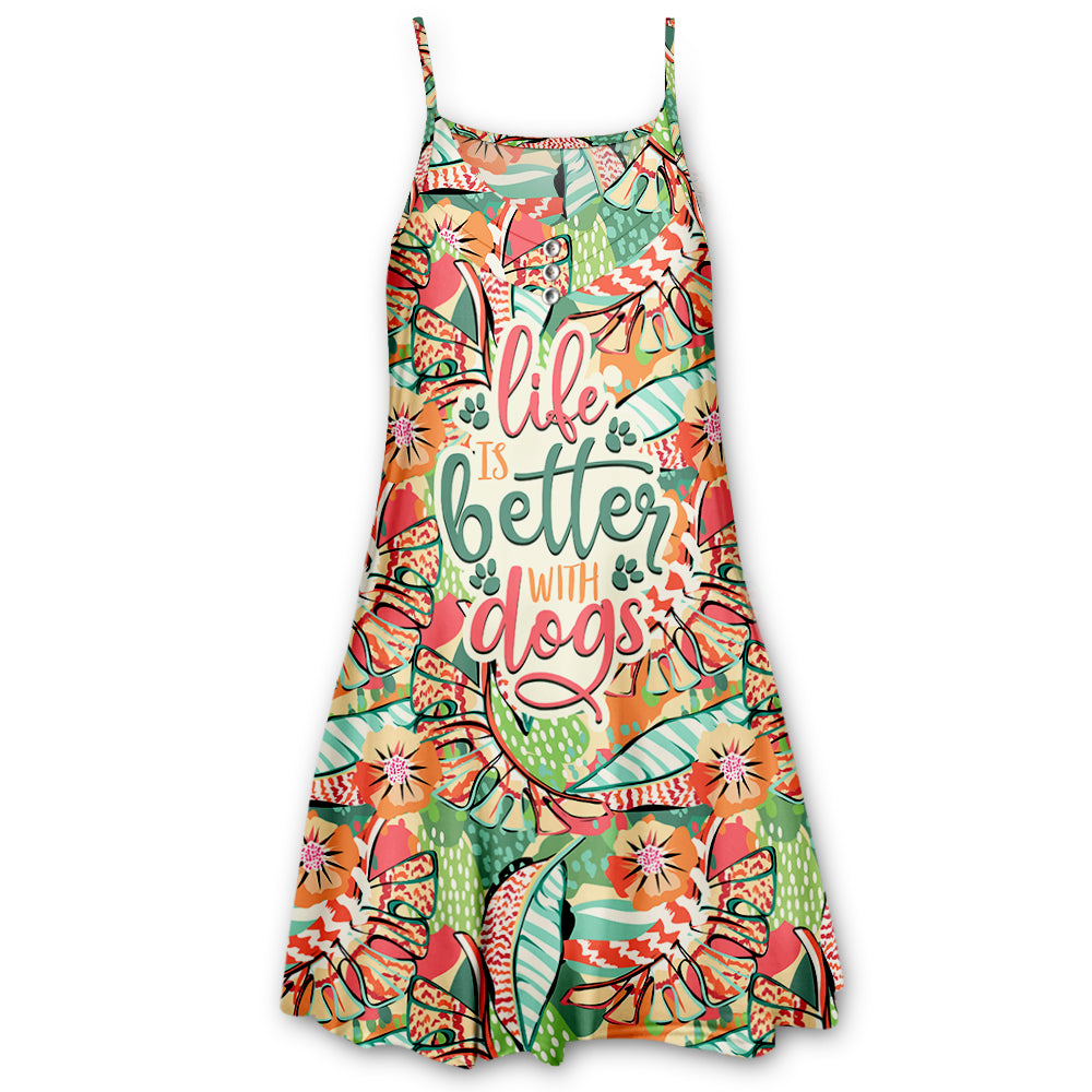 Life Is Better With Dogs Pattern Pink - Chic Adjustable Strap Dress for Dog Lovers