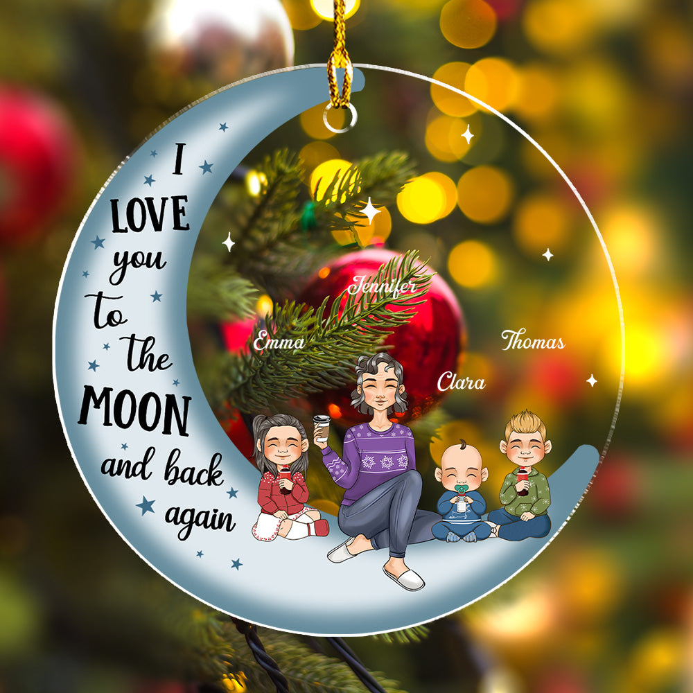 Grandma & Grandkid On Moon - Unique Personalized Custom Acrylic Christmas Ornament