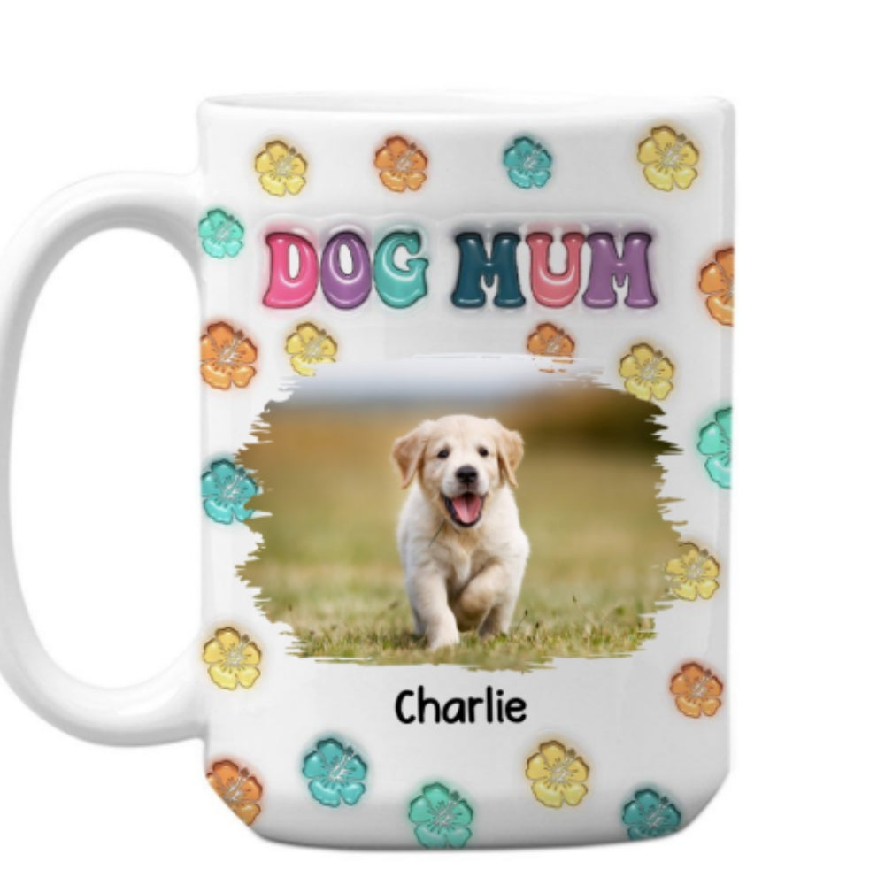 Customizable 3D Inflated Effect Dog Mom Summer Photo Personalized Mug - 11oz