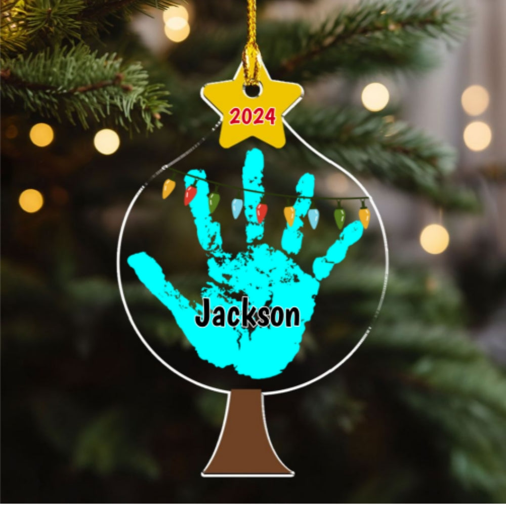 Customizable Family Handprints Tree Personalized Acrylic Christmas Ornament in 3 Sizes