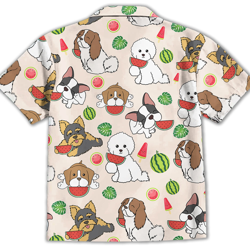Adorable Dog Eating Watermelon Pink Kids' Button - up Shirt