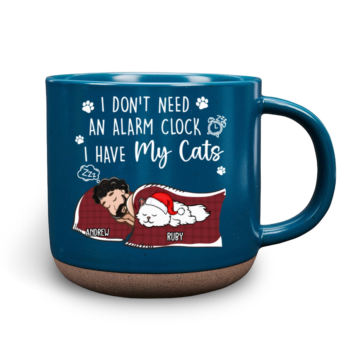 Personalized Custom Ceramic 11oz My Cat Alarm Clock Pottery Mug in Dark Blue or White
