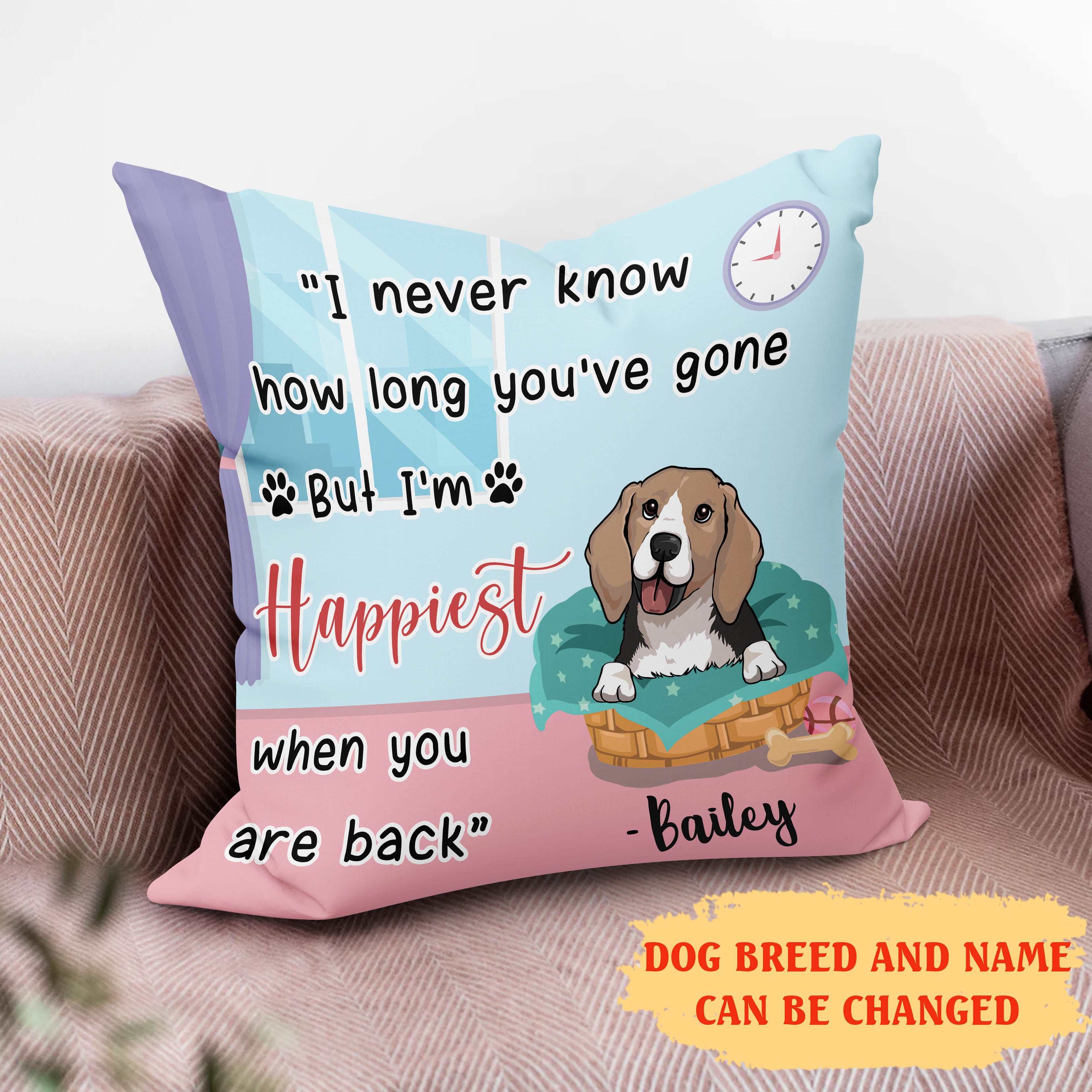 I'm Happiest - Personalized Custom Linen Throw Pillow in 12' x 12' and 18' x 18' Sizes