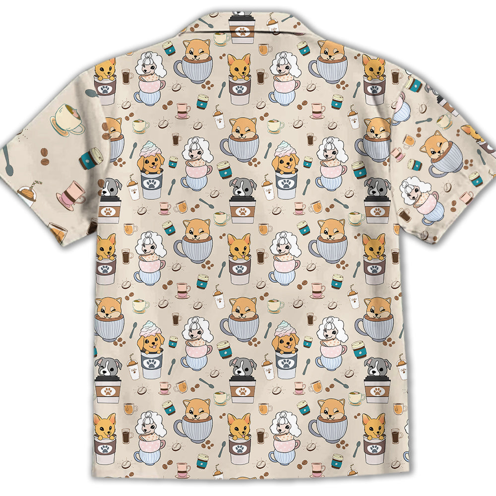 Dog And Cafe 4 - Adorable Kids Button-up Shirt with High-quality Pet Prints