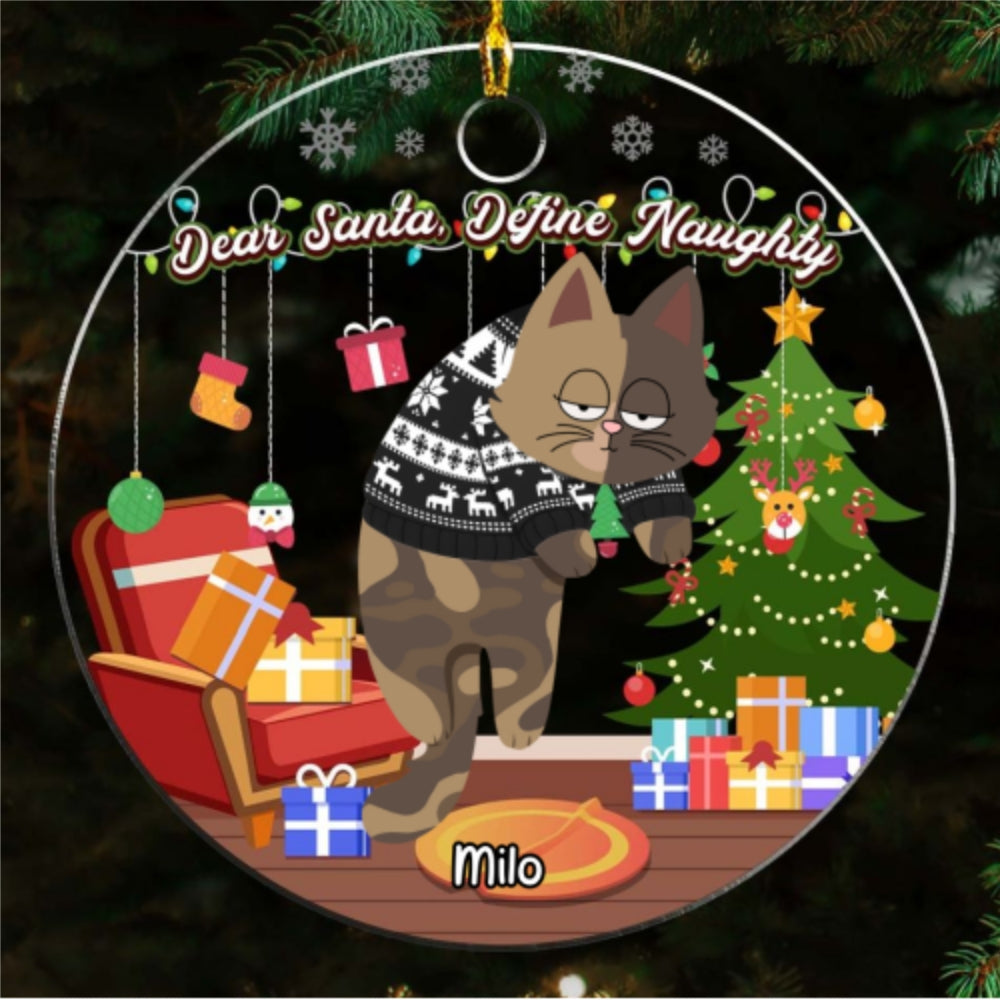 Feliz Naughty Cats - Exquisitely Personalized Custom Acrylic Christmas Ornament