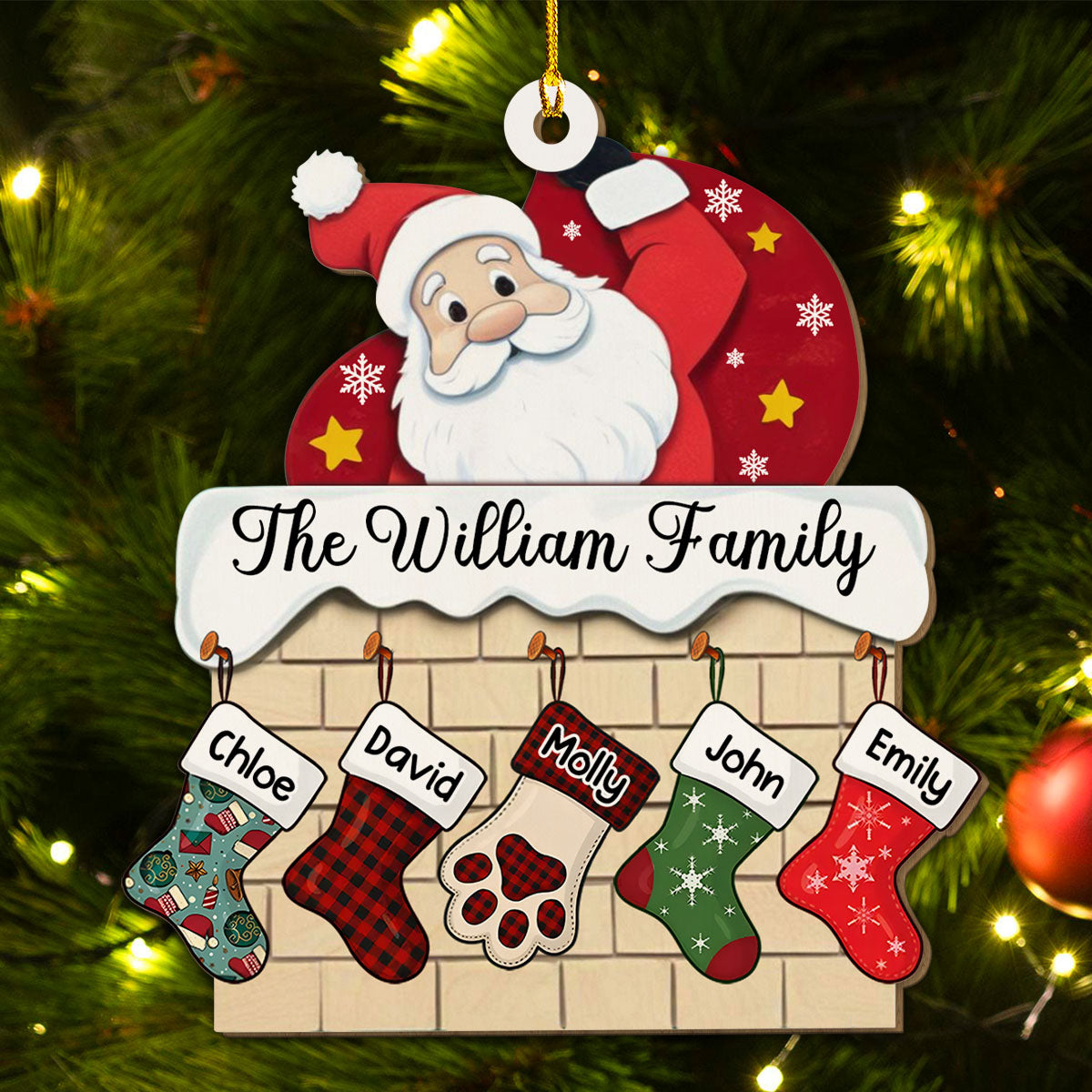 Personalized Custom Wood Christmas Stocking Ornament with Family Name