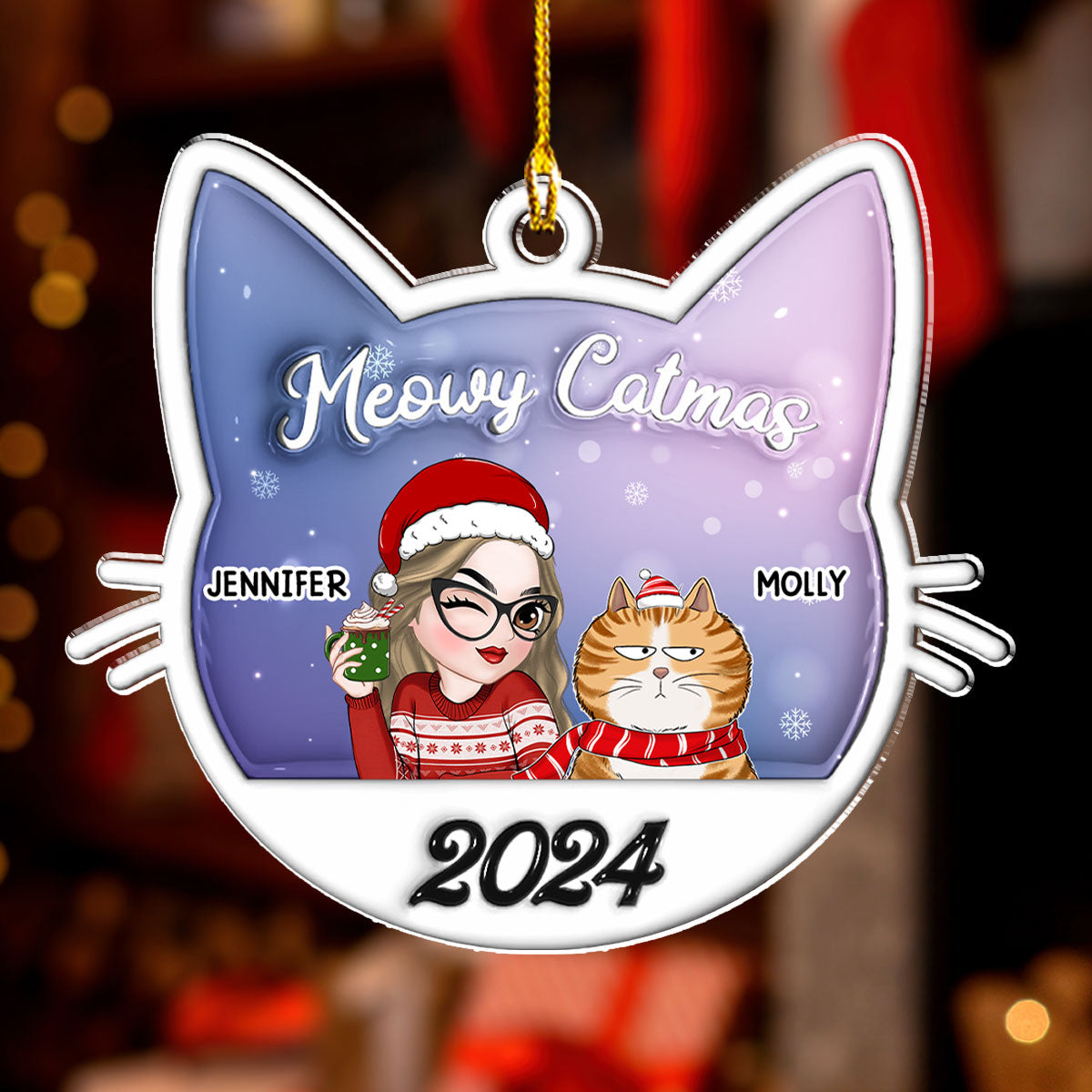 Meowy Catmas Cat Mom - Exclusive Personalized Custom 3D Inflated Effect Acrylic Christmas Ornament