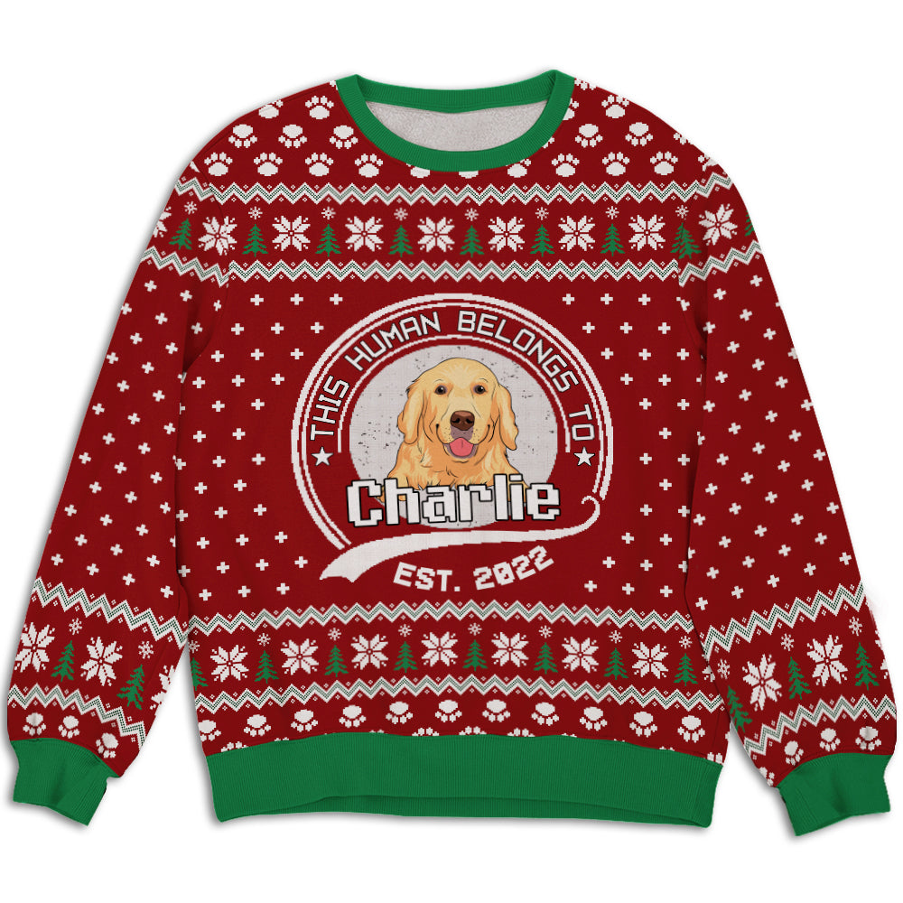 Unique Personalized Custom All-Over-Print 'Human Belongs To Dog' Sweatshirt for Dog Lovers