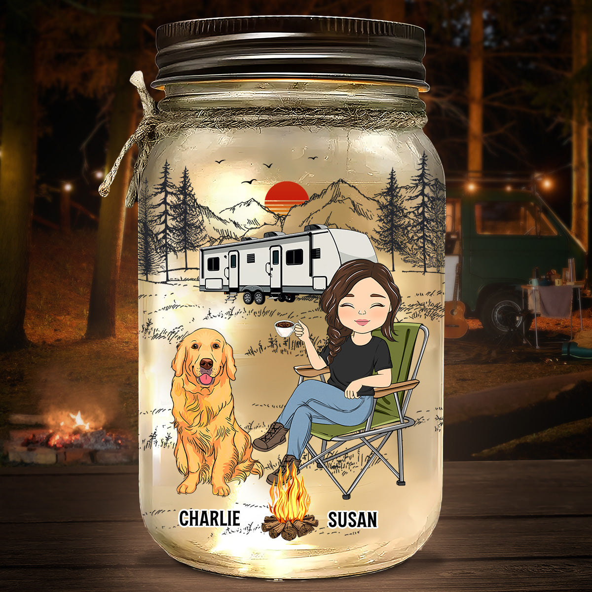 And She Lived Happily Ever After - 16oz Personalized Custom Mason Jar Light for Pet Lovers