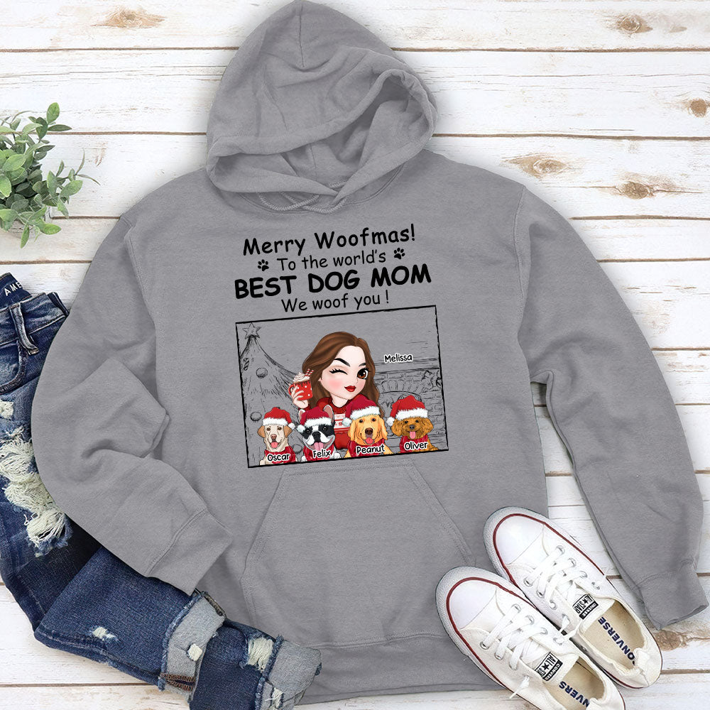 Best Dog Mom Christmas - Customizable Personalized Unisex 8.0 oz Christmas Hoodie for Pet Lovers