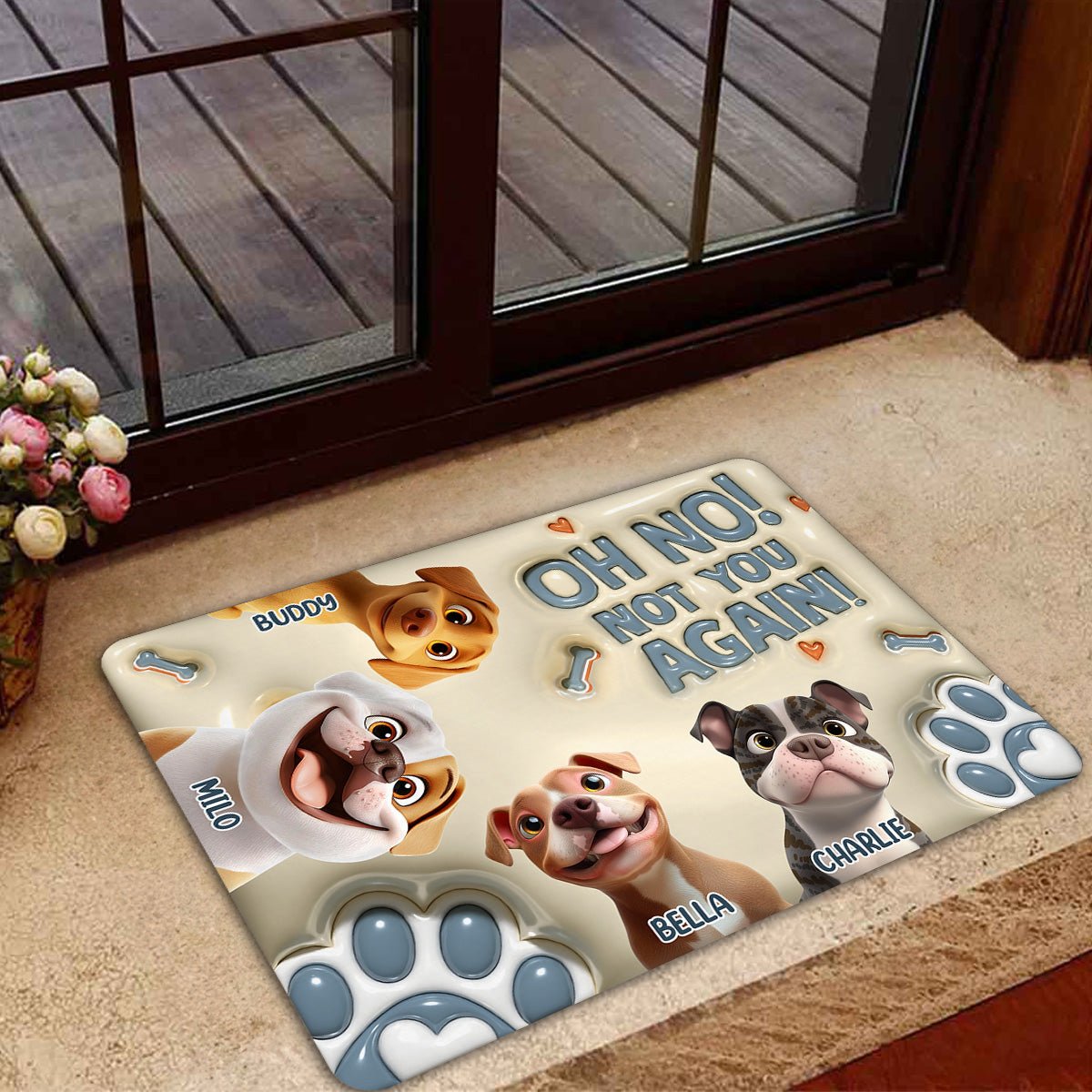 Paws Or Feet Welcome Here - Personalized Custom 3D Inflated Effect Doormat with Sublimation Printing and Multiple Size Options