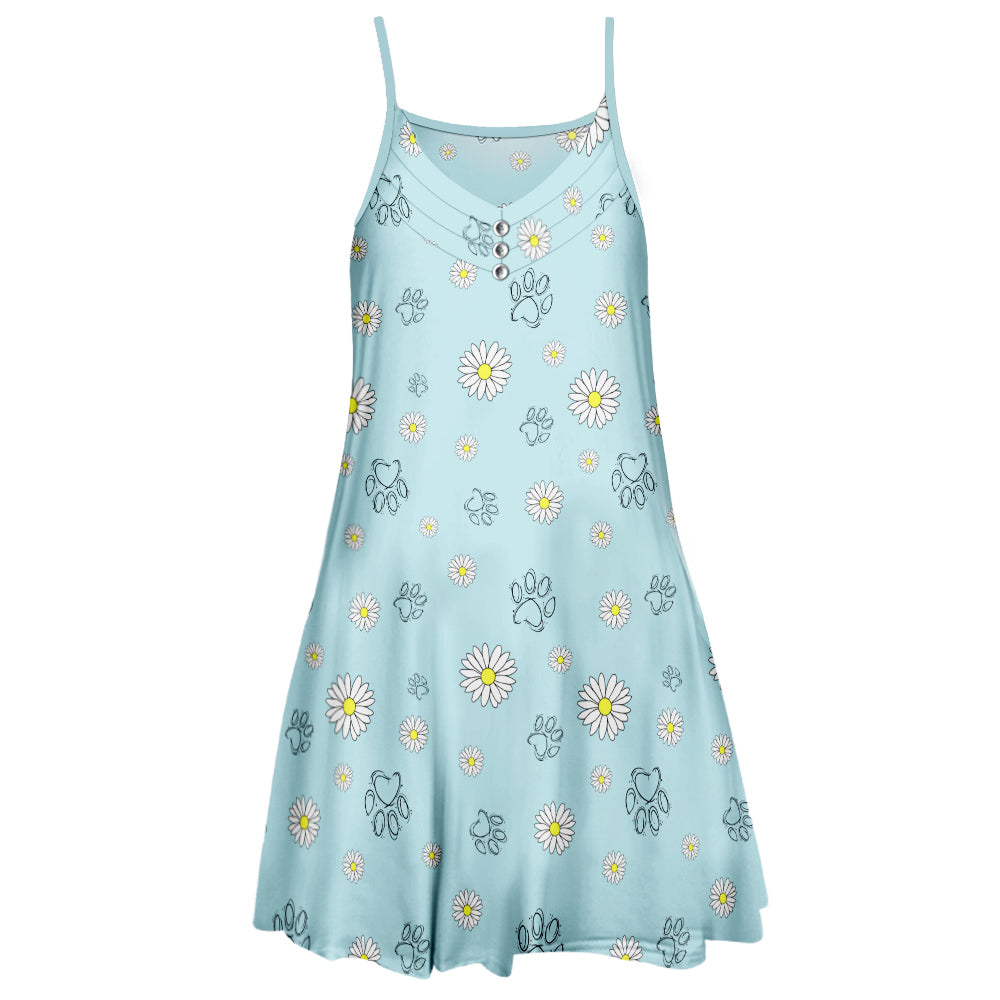 Charming Flower And Pawprint Adjustable Strap Dress - Ideal for Pet Lovers
