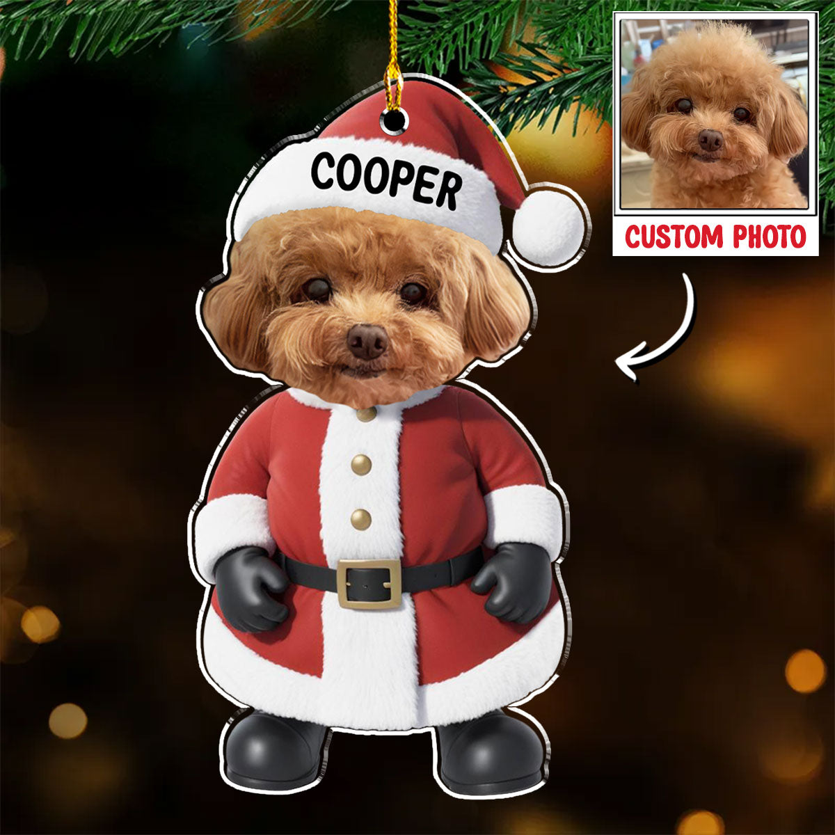 Adorable Personalized Custom Acrylic Santa Dog Christmas Ornament