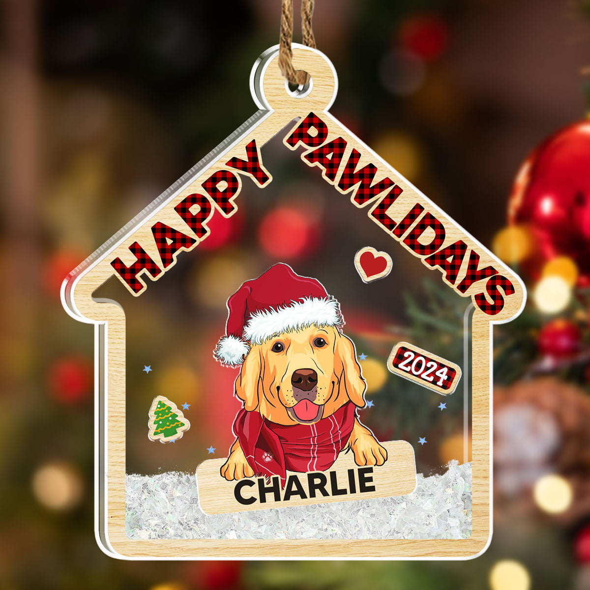 Happy Pawlidays - Personalized 5mm Thick 3.9-Inch Custom Acrylic Shaker Ornament for Special Occasions