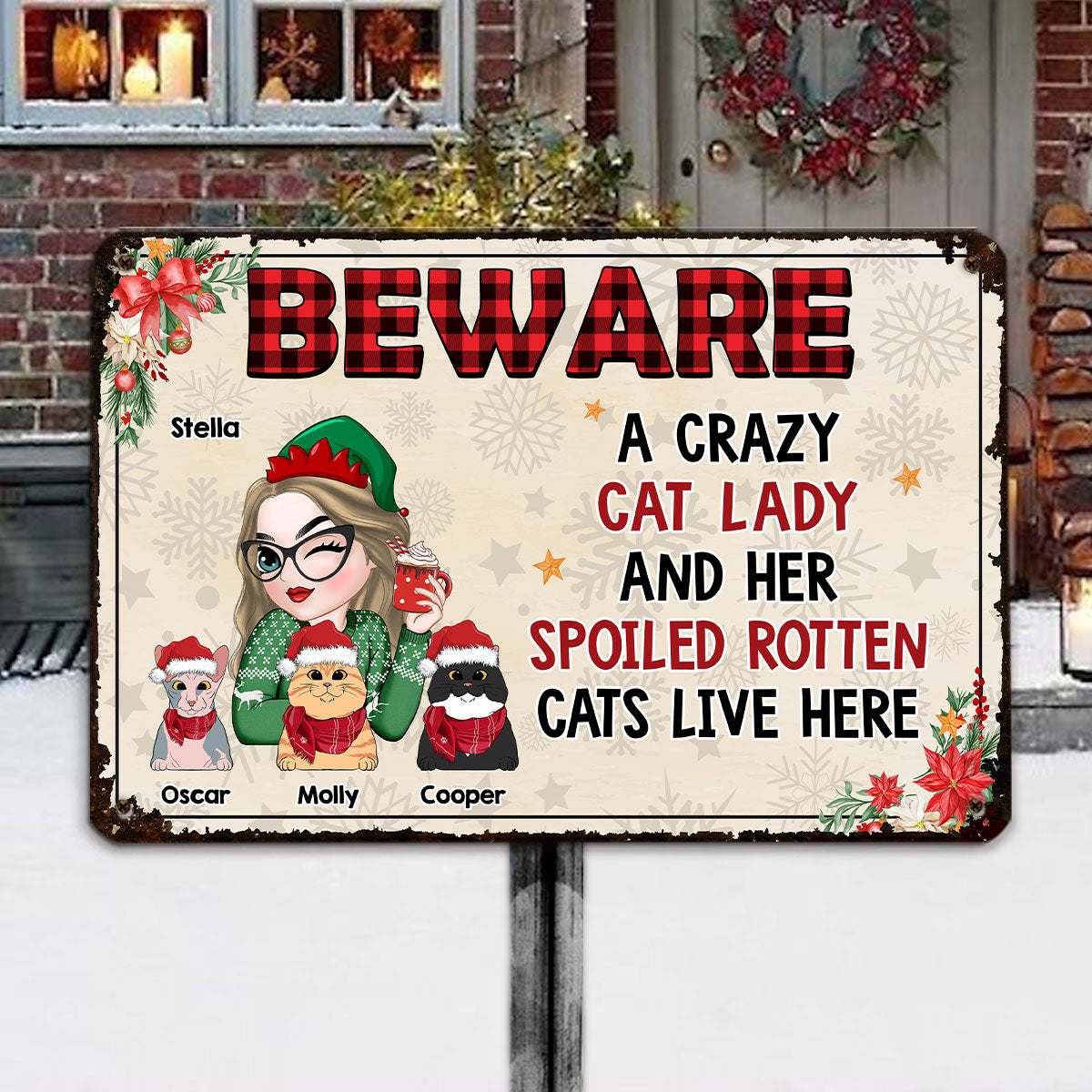 Beware A Crazy Cat Lady - Stunning Personalized Custom Metal Sign for Home and Office Decor