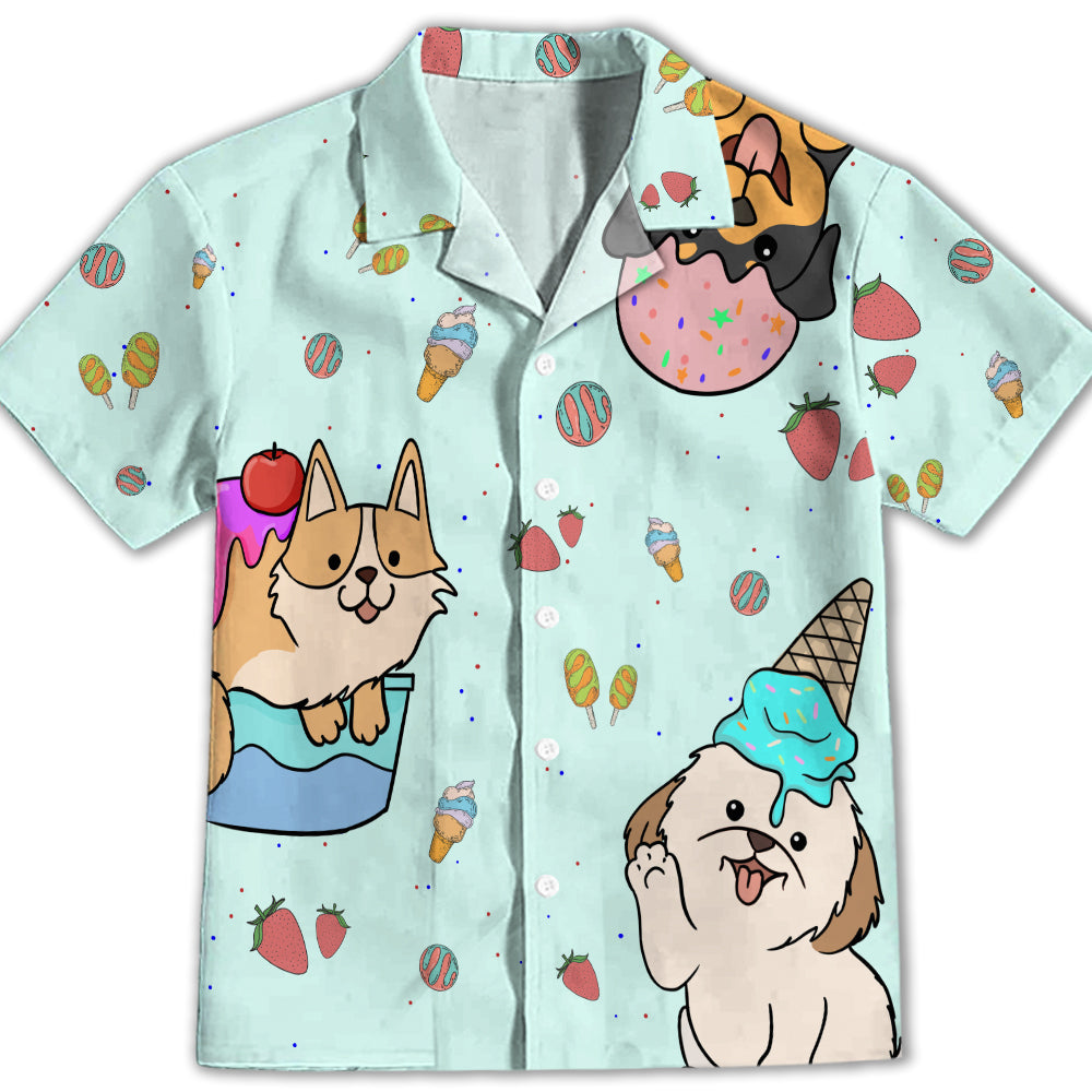 Adorable Dog And Ice Cream 3 Kids' Button-up Shirt for Special Occasions