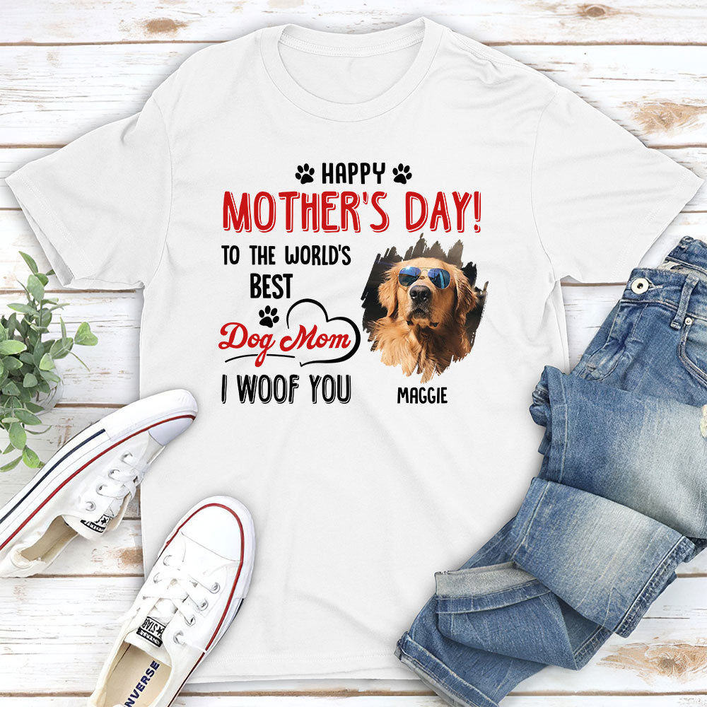 Dog Mom I Woof You - Personalized Custom Unisex 5.3 oz T-shirt for Pet Lovers