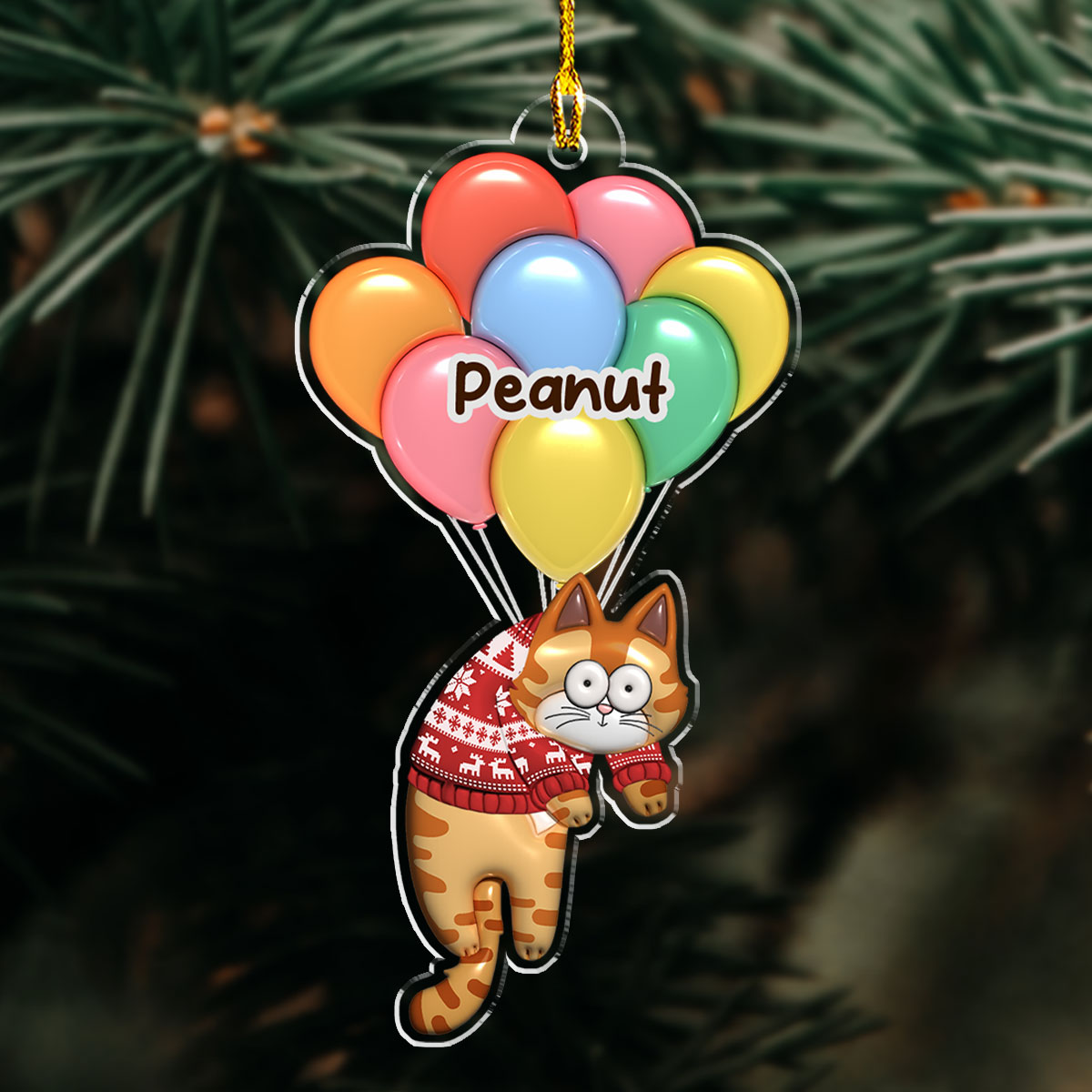 Customizable 3D Inflated Effect Personalized Bubble Hanging Cat Acrylic Christmas Ornament