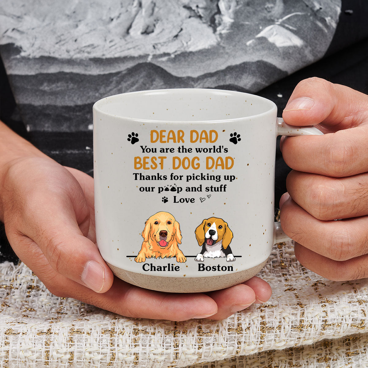 Personalized Custom 11oz Ceramic Pottery Mug for World's Best Dog Moms and Dads in Dark Blue or White