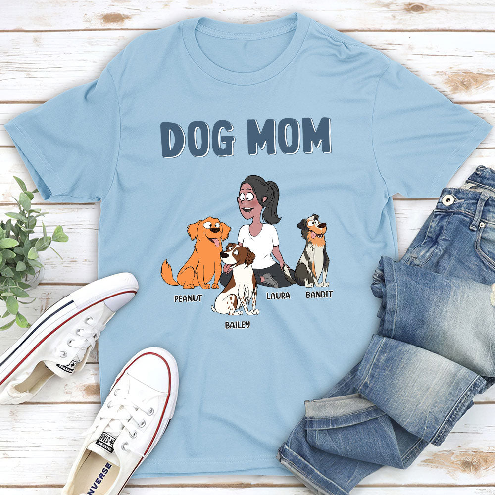 Dog Mom Cartoon - Personalized Custom Unisex 5.3 oz T-shirt for Pet Lovers
