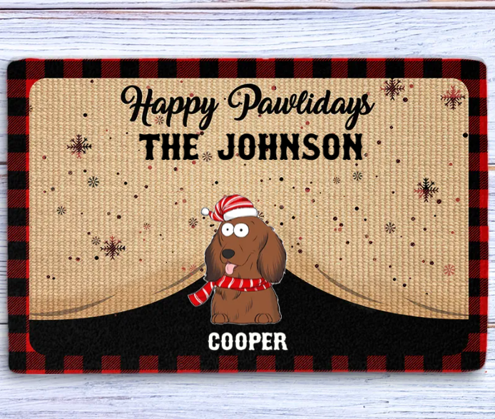 Happy Pawlidays Version 2 - Exclusive Personalized Custom Doormat with Your Dog's Picture