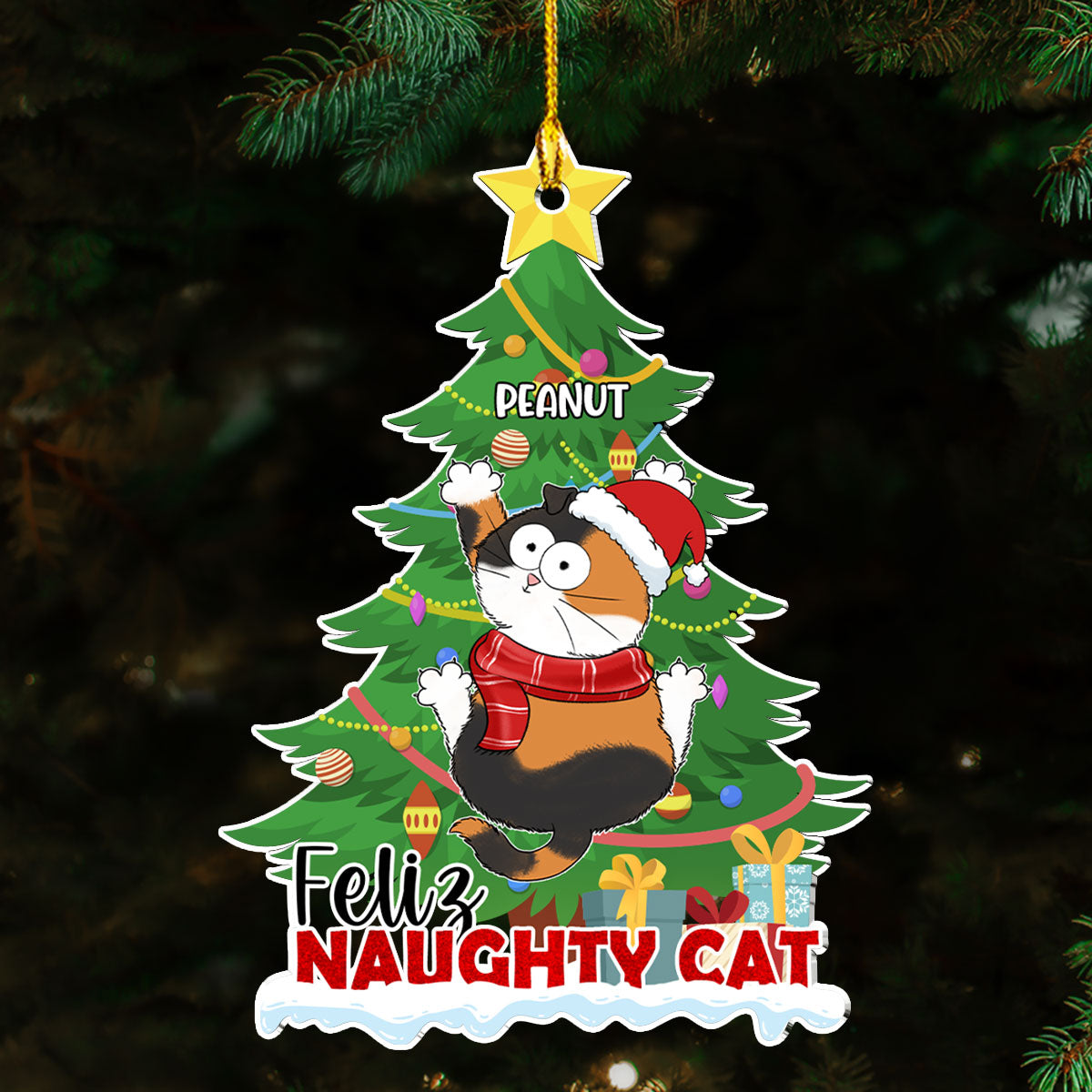 Naughty Cat Christmas - Unique Personalized Custom Acrylic Christmas Ornament with 4' Diameter