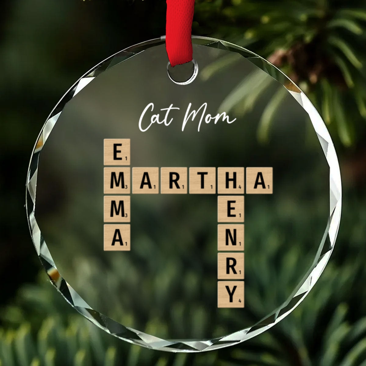 Unique Cat Mom Personalized Custom 8mm Thick 3.07-Inch Glass Ornament