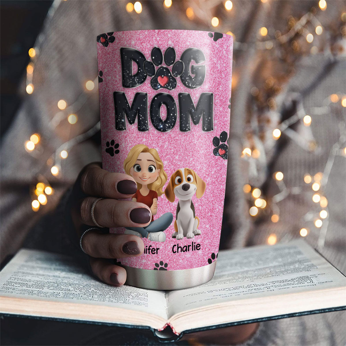 Charming Personalized Custom Tumbler for Dog Moms with Blink Design