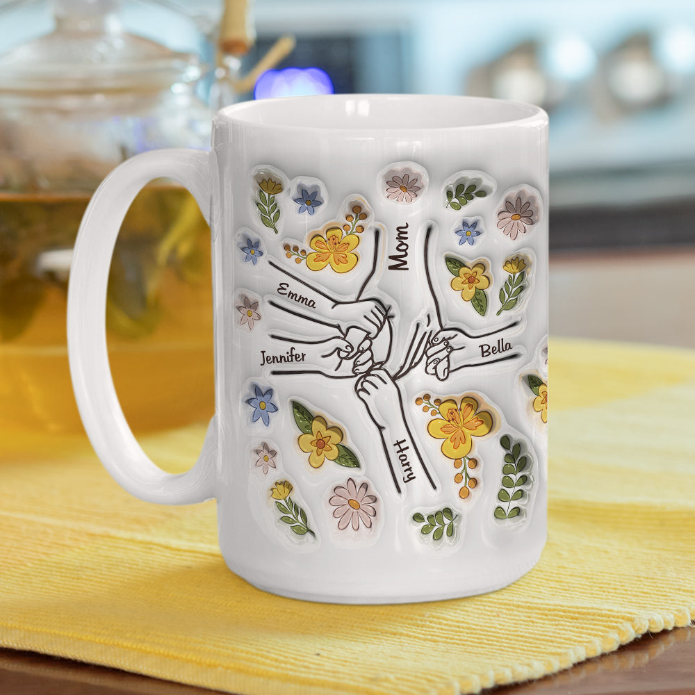 Mom Holds Our Hands and Hearts - Personalized Custom 3D Inflated Effect 11oz and 15oz Ceramic Mug
