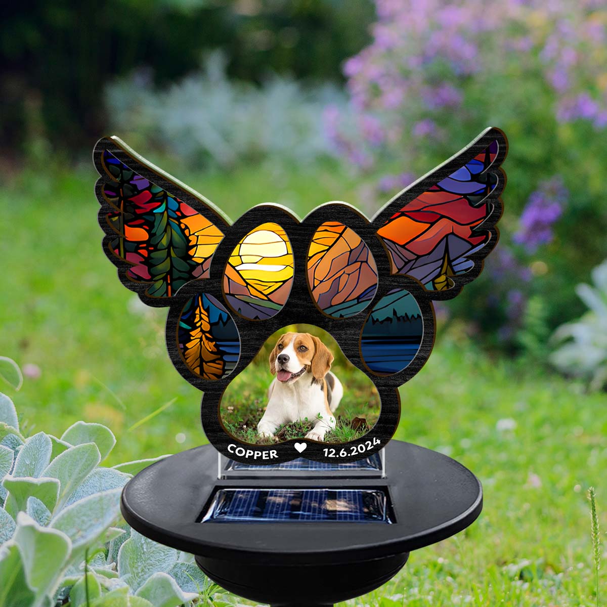 Personalized Custom Pawprints On Hearts Solar Light for Bereavement Memorial