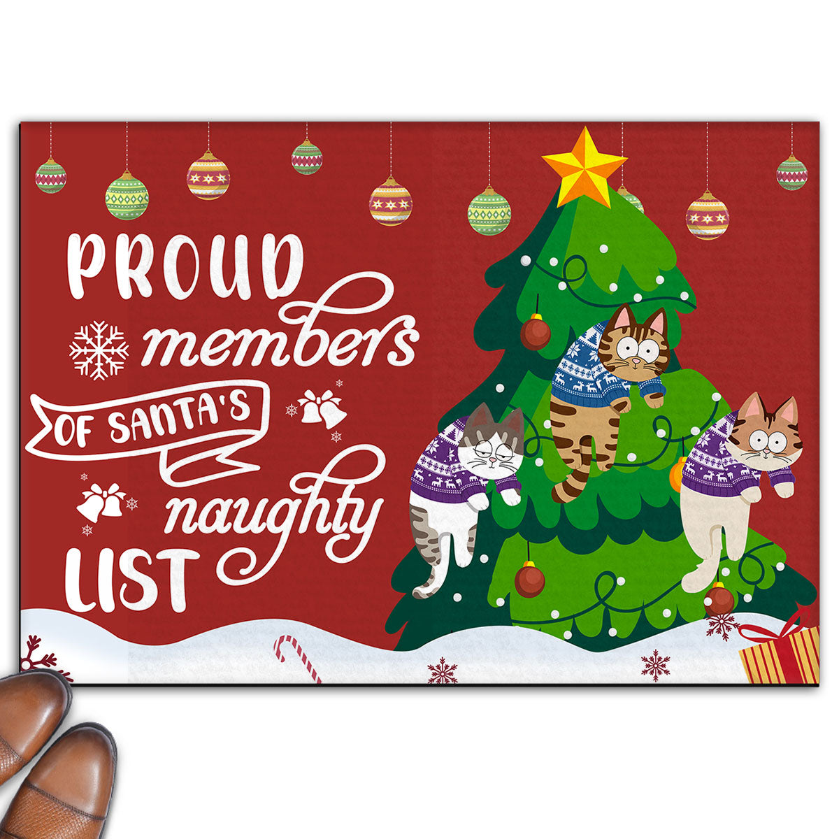 Proud Members Of Naughty List - Personalized Custom Pet Doormat with Sublimation Printing and Multiple Size Options