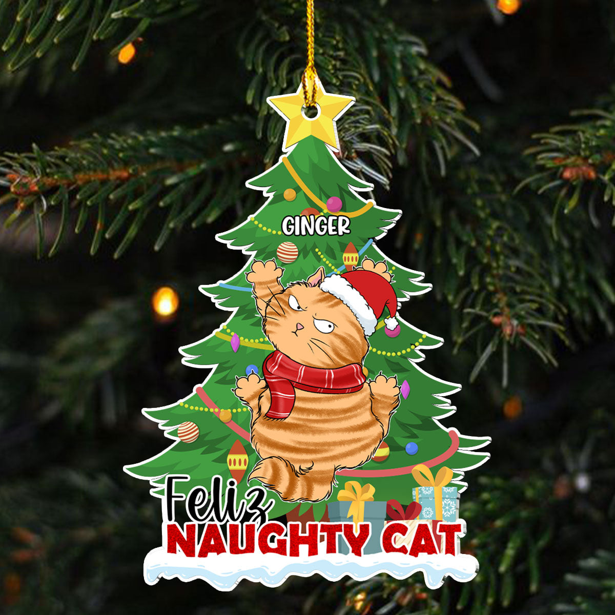 Naughty Cat Christmas - Unique Personalized Custom Acrylic Christmas Ornament with 4' Diameter