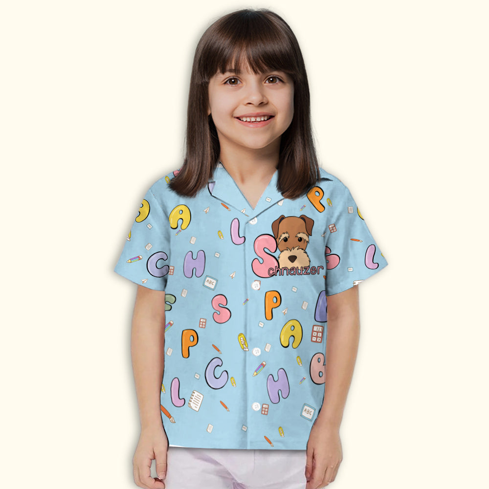 Adorable Schnauzer and Alphabet-themed Kids Button-up Shirt for Special Occasions
