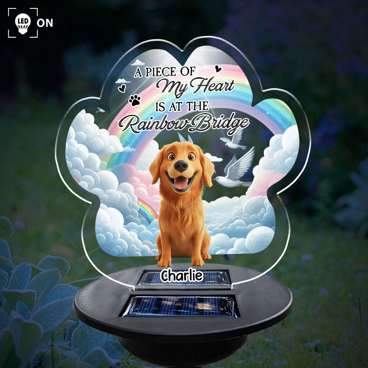 Personalized Custom Solar Light - A Piece Of My Heart Is At The Rainbow Bridge, Ideal Bereavement Gift