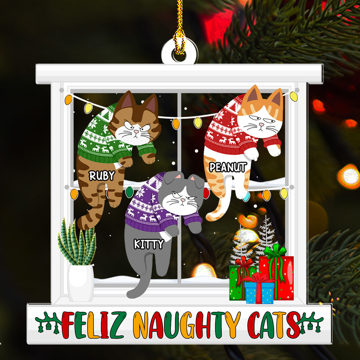 Meowy Christmas - Customizable Personalized Acrylic Christmas Ornament (4' Diameter, 0.2' Thickness)