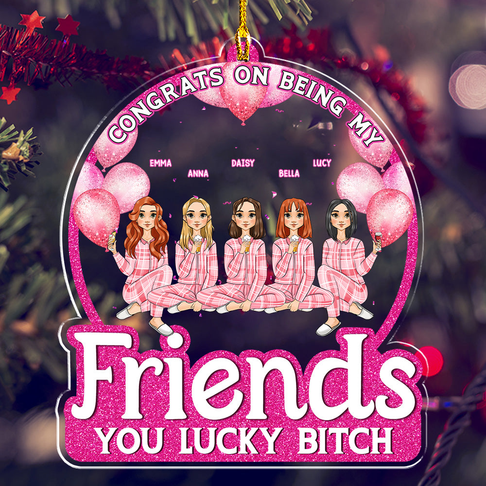 Pink Besties Forever - Customizable Personalized Acrylic Christmas Ornament